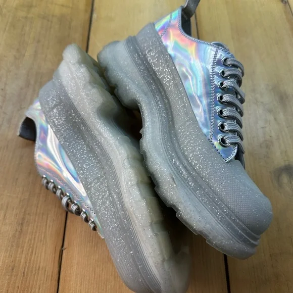 Alexander McQueen Tread Slick Iridescent Sparkle Translucent Sneaker Boots 38 - Picture 4 of 11